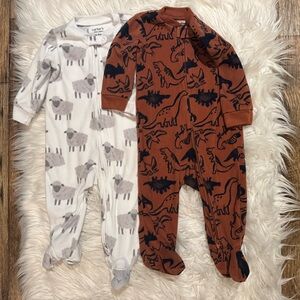 Carter’s Baby Boy Fleece Footed Pajamas 6–9M Dino Sheep 2-Pack